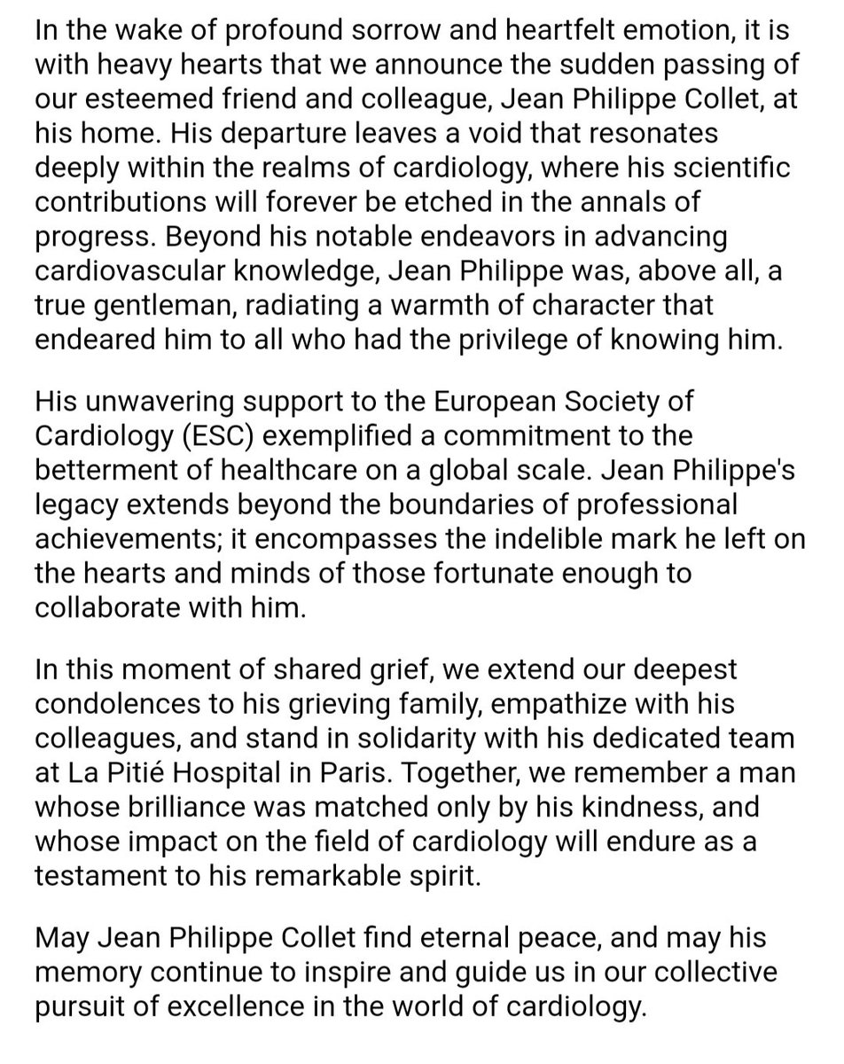 In the wake of profound sorrow and heartfelt emotion, it is with heavy hearts that we announce the sudden passing of our esteemed friend and colleague, Jean Philippe Collet, at his home. The whole obituary can be found below 👇