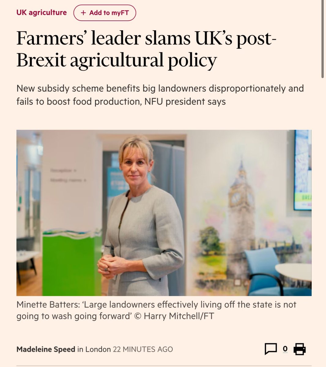 Tories persuaded people to back #brexit as EU farm subsidies benefited big landowners. In truth CAP benefits the people by incentivising food production. Now we have taken back control large landowners benefit most. “The focus at the moment is on growing a crop for the…