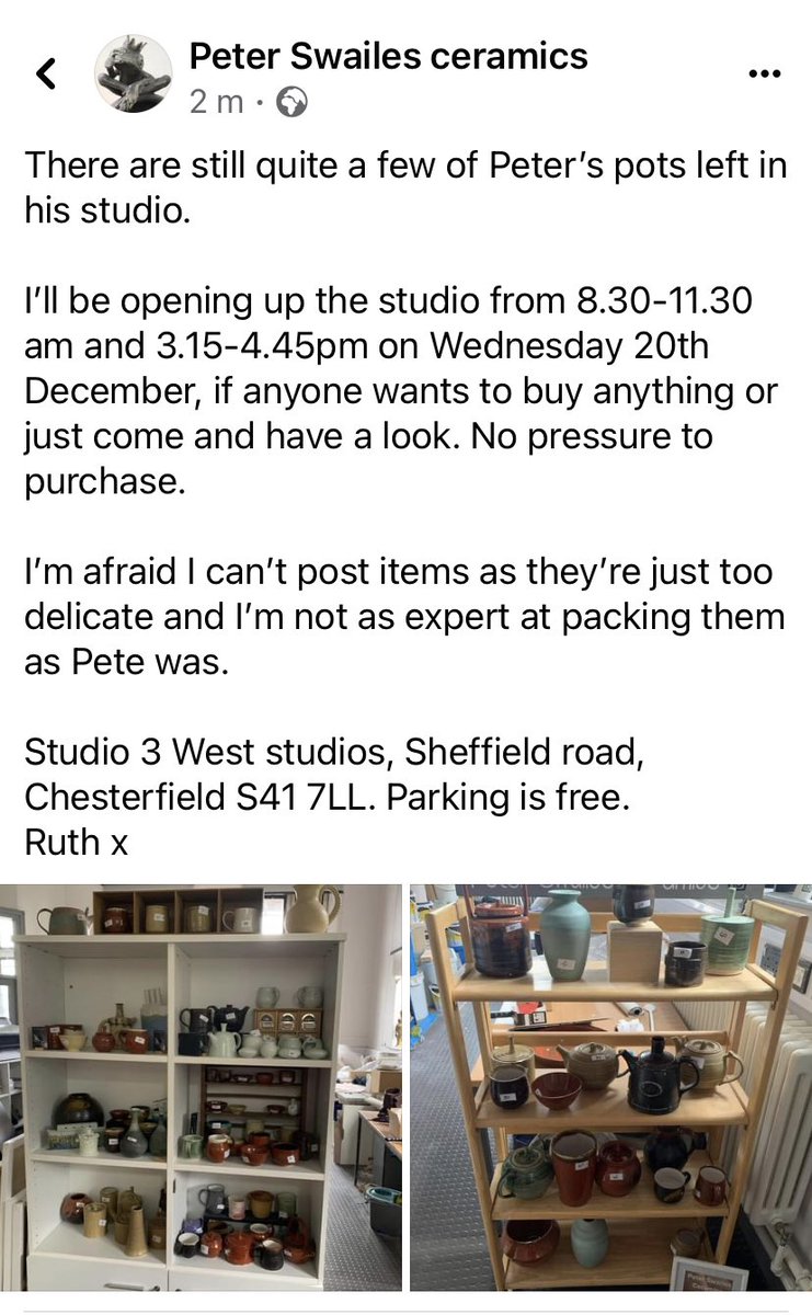 If you like @peter_swailes I’ll be opening the studio on Wednesday . I’m afraid I can’t post pots, collection only.