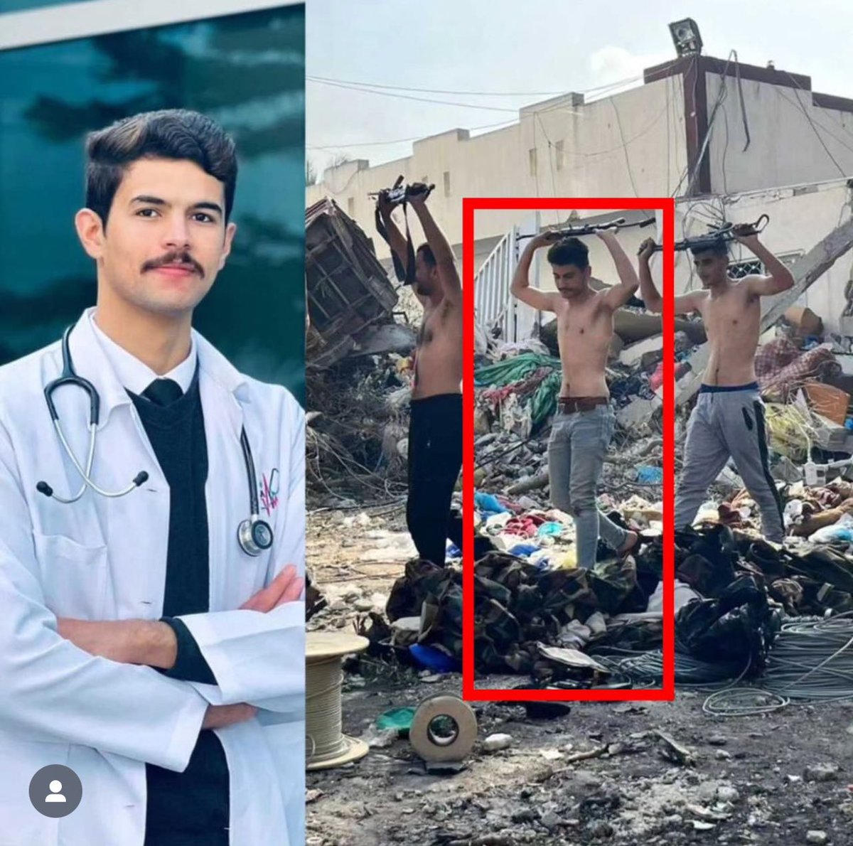 اسرائيل فاشلة في كل شىء حتى في التمثيل. شاب طبيب في الرابعة في تخصص الطب فرد من افراد الطقم الطبي في قطاع غزة. اخذوه كرهينة و مثلو به و بكلّ الاشخاص هناك على اساس انهم من المقاومة. يا اسرائيل فشلتم في كل شيء. فالنصر قادم لاخواننا في غزة و فلسطين. و الذلة و الخصارة لكم يا صهاينة