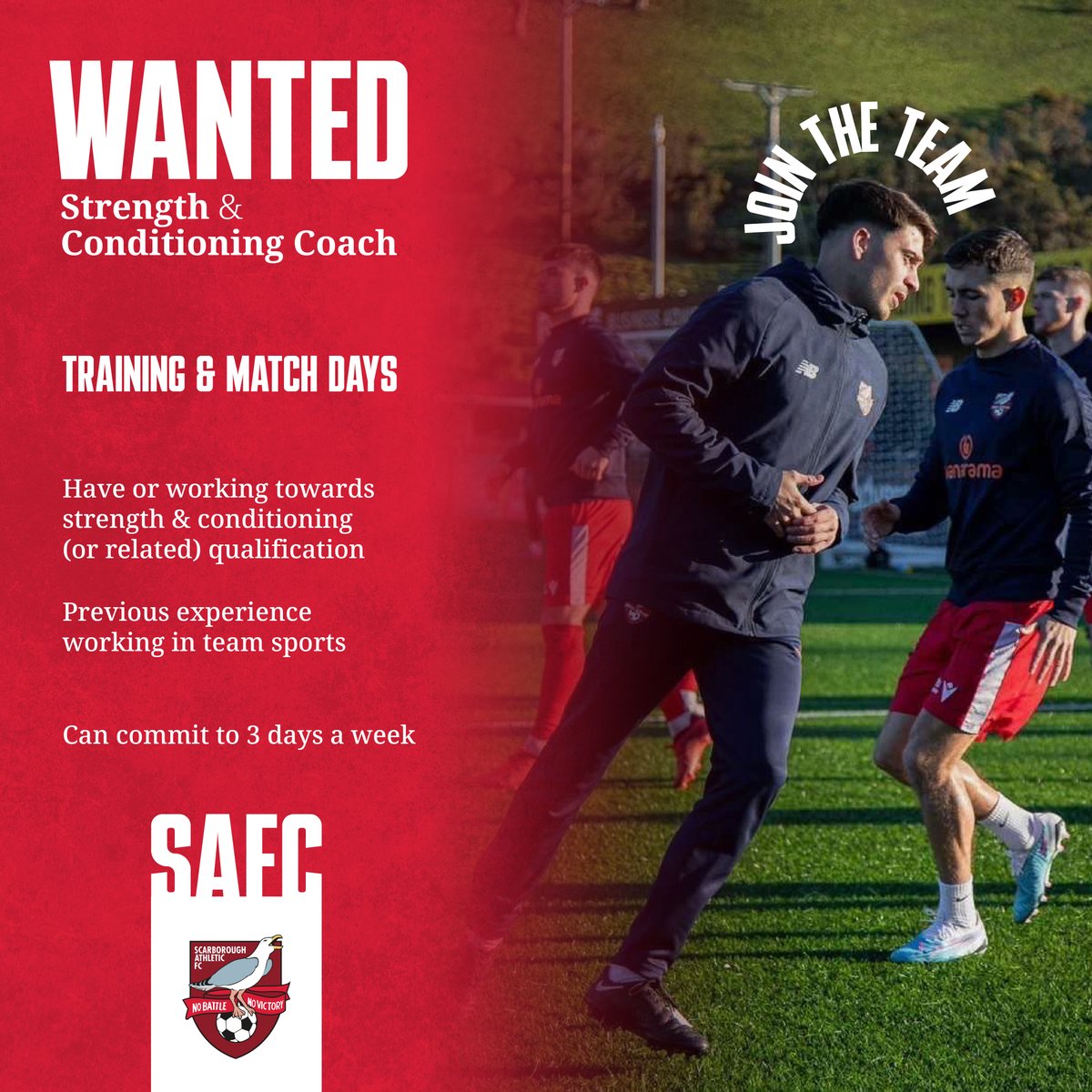 𝗝𝗼𝗶𝗻 𝘁𝗵𝗲 𝘁𝗲𝗮𝗺!

We are looking to fill the position of First Team Strength &amp; Conditioning coach. 

More details and apply here 👇
forms.gle/xW3fPsaNwbyiK1…