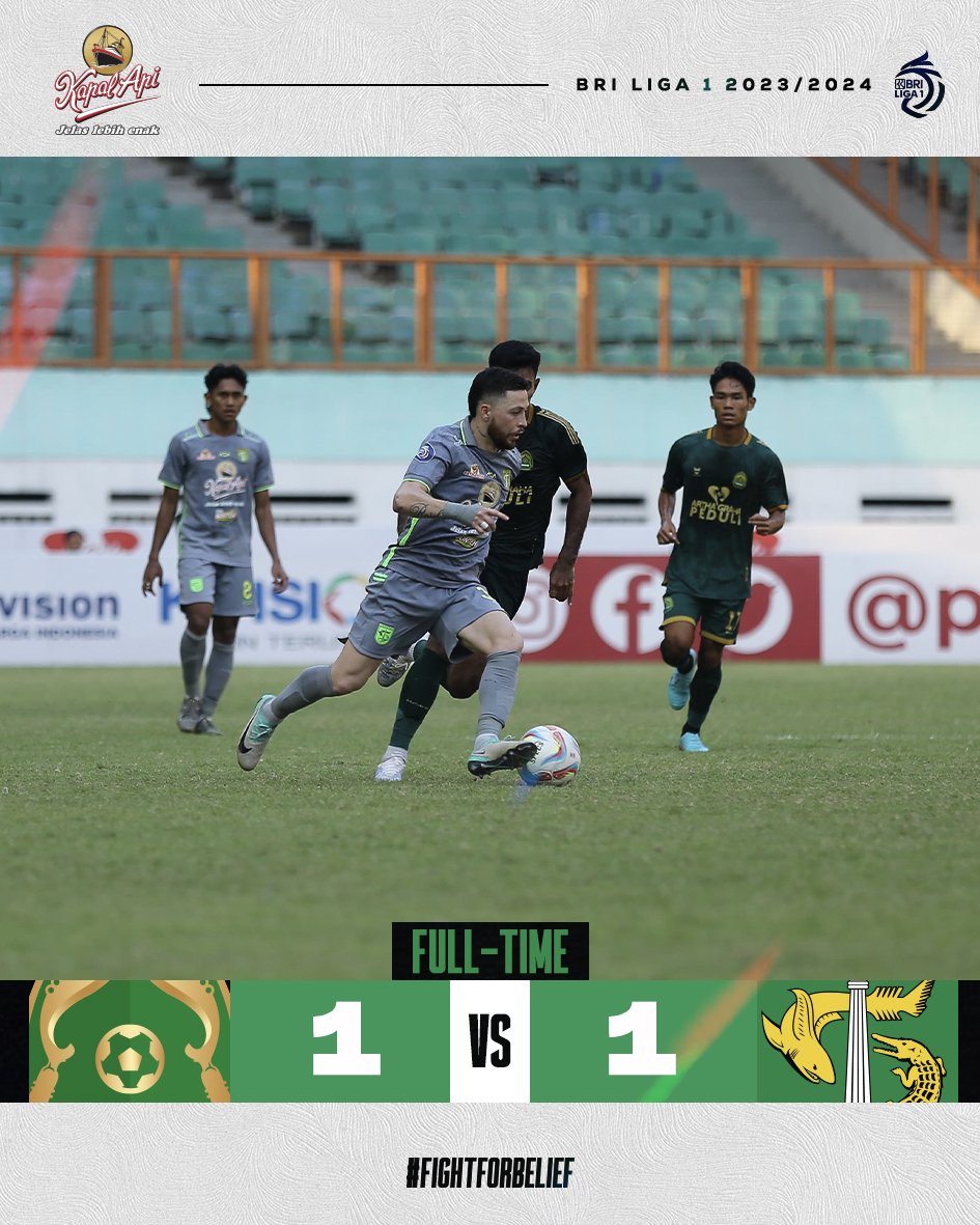 FT Persikabo 1-1 Persebaya ⚽️ Robson Duarte 29' Andy Setyo 65' #PersebayaDay #FightForBelief