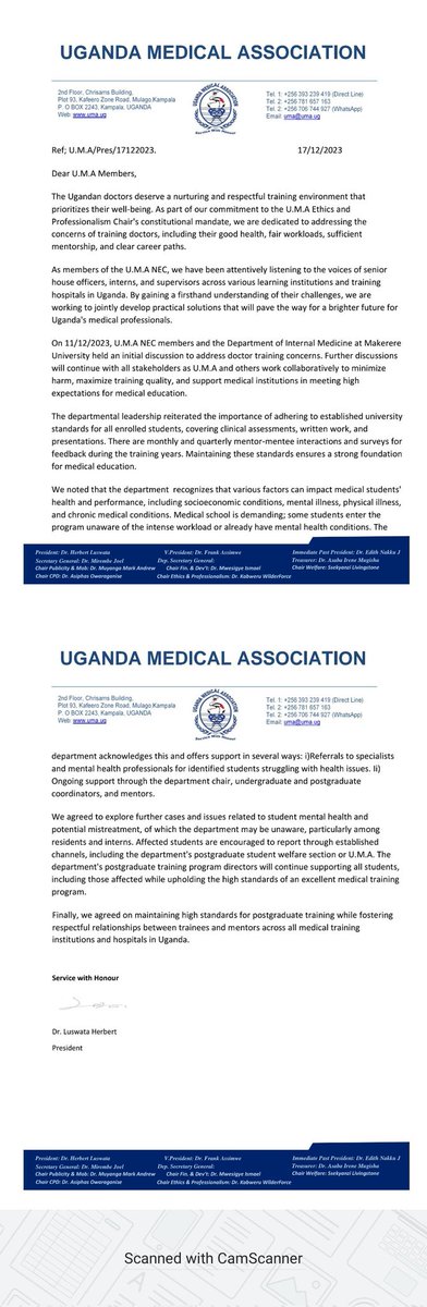 As we continue our discussions this communication from @TheUMAofficial is very important @InternalmedMak @Makerere_Medics @MakCHS_SOM @MinofHealthUG @ASOU_Official @UgandaPhysician