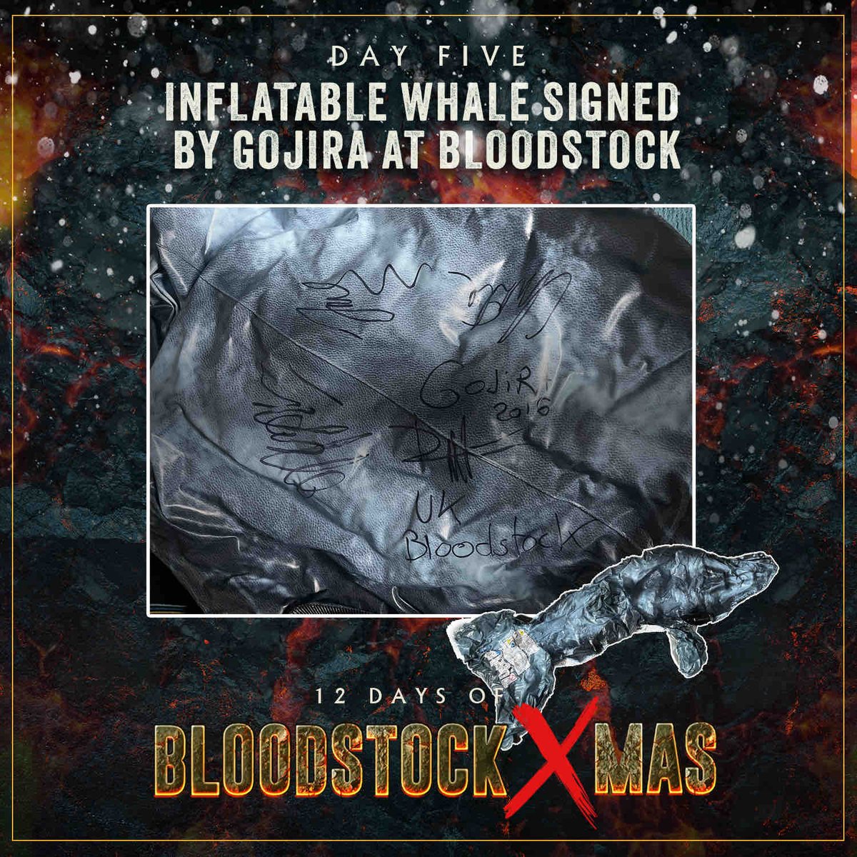 🎅 ON THE FIFTH DAY OF CHRISTMAS, BLOODSTOCK GAVE TO ME 🎁.. An inflatable whale signed by the mighty @Gojira at Bloodstock 🐋 Head over to the Bloodstock Facebook or Instagram to enter!