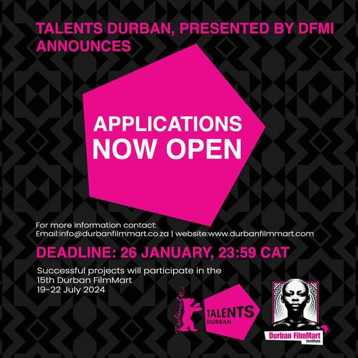 The Durban FilmMart SA (DFMI) announces the opening of submissions for the 17th edition of Talents Durban, a dynamic talent development programme in partnership with the Berlinale - Berlin International Film Festival. Deadline: 26 January 2024 @durbanfilmmart