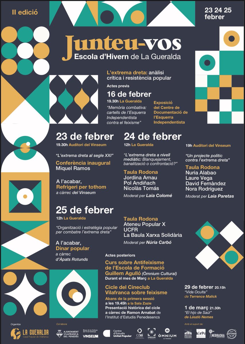 Enguany formem part del cartell de la II edició de #JUNTEUVOS, l'Escola d'Hivern de <a href="/lagueralda_cpv/">La Gueralda, Casal Popular de Vilafranca</a>. 

Presentem la taula rodona "Un projecte polític contra l'extrema dreta" al <a href="/vinseum/">vinseum</a> i impartirem un taller sobre fake news a alumnes de secundària i batxillerat. 

#lafatxenda