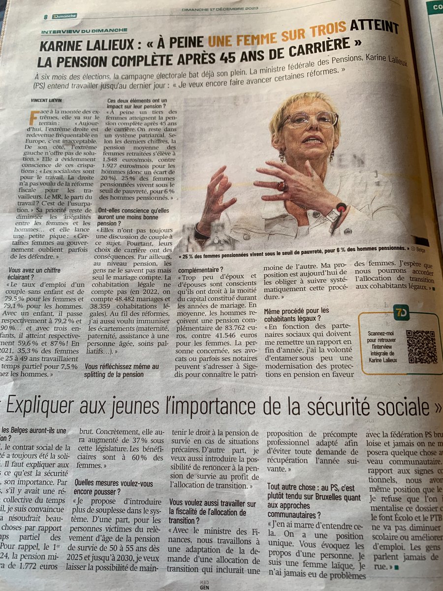 vliesante's tweet image. #7dimanche @karinelalieux , ministre des Pensions, est notre invitée de ce dimanche: «À peine une femme sur trois atteint la pension complète après 45 ans de carrière» (vidéo)
#pension #sante 
@PSofficiel sudinfo.be/id761509/artic…