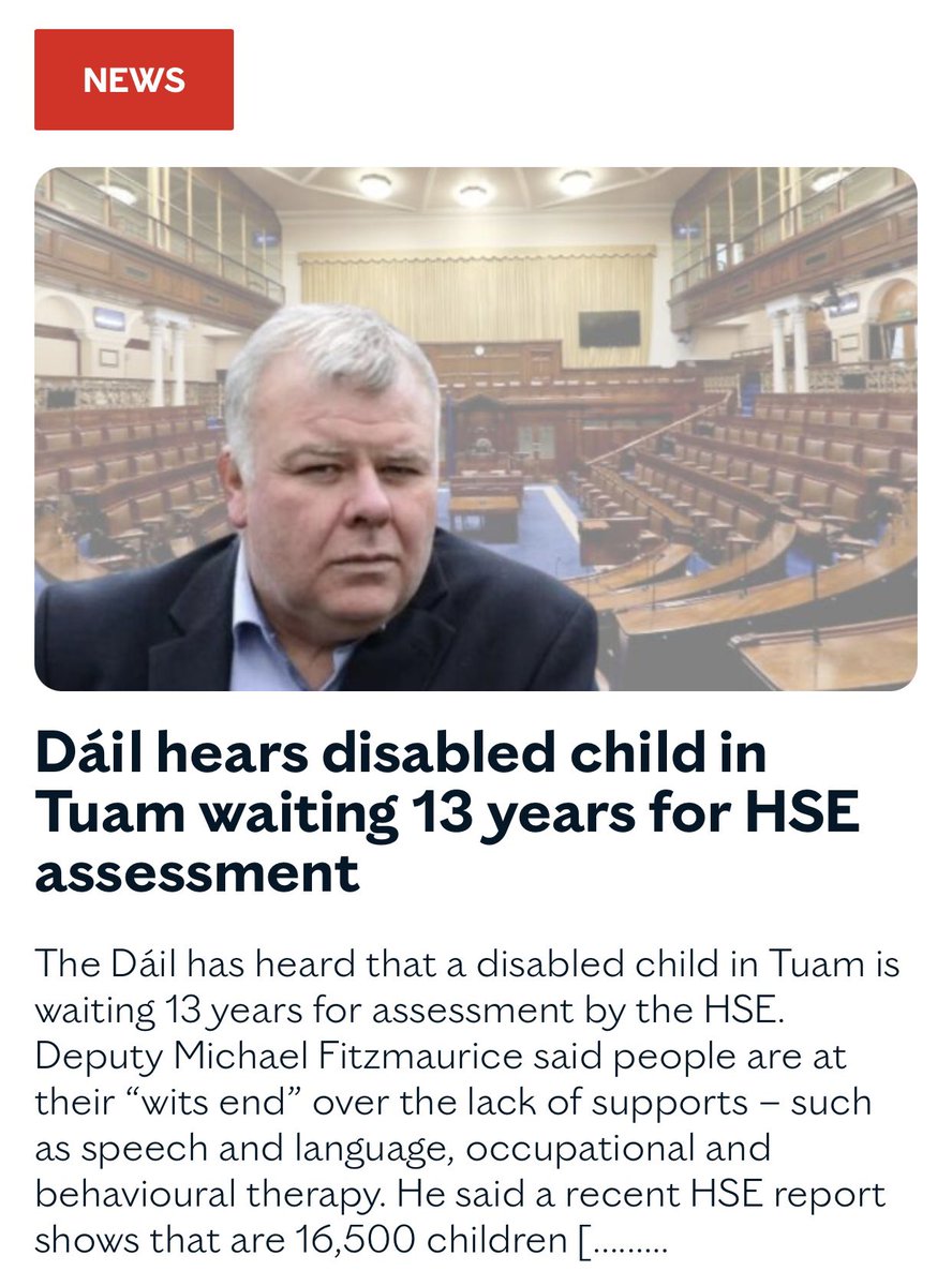 On @gbayfm this morning article cites @MichaelFitzmau1 in #Dail reflecting on a damning indictment for any Government and 💔for family where their child waits 13 years for assessment #Disability @DisabilityFed  @SR_Disability 
This Gov ignored HSE #whistleblower @Default69202648