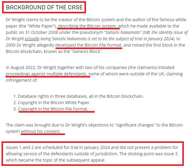 COPA VS WRIGHT
L'attuale euforia di mercato potrebbe ribaltarsi in poche ore cambiando per sempre le sorti di BTC Network: retail investors e crypto influencers stanno completamente ignorando questa eventualità, tutt'altro che remota da quanto si evince dagli atti processuali.