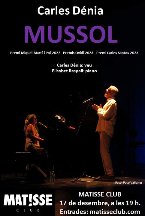 En un parell d'hores comença el concert de presentació del disc de Carles Dénia 'Mussol'. Ens veiem a la sala Matisse de València a les 19 hores!!