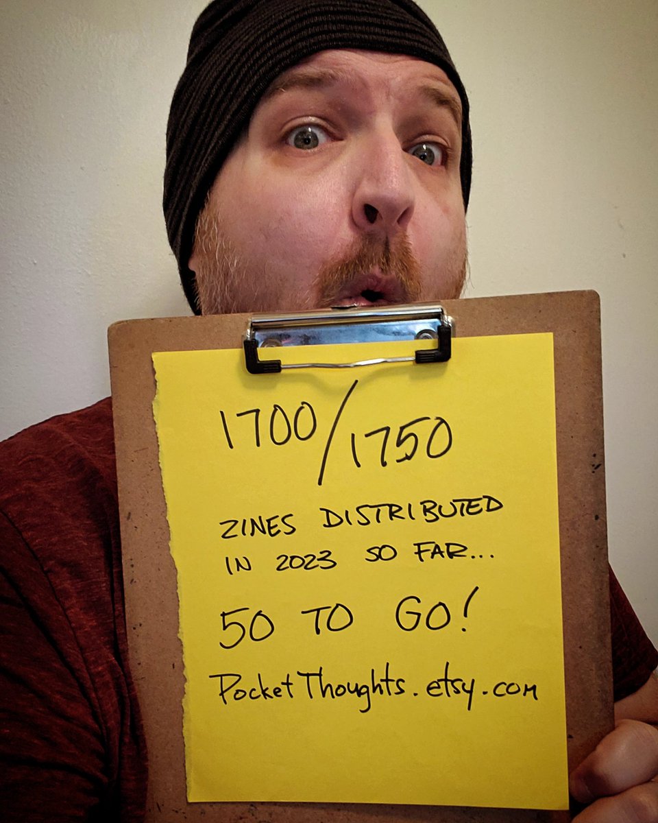 Only 50 zines left to reach my goal of 1750 zines distributed in 2023!
You can get my zines at PocketThoughts.etsy.com 

Thank you all for the amazing love and support!

#zines #goals