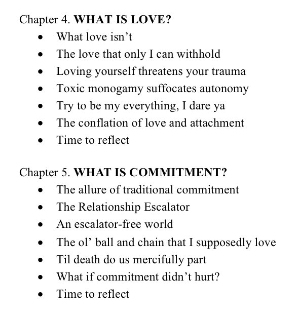 5 out of 9 chapters edited and looking good! My book is about challenging conventional approaches to relationships so we can autonomously choose a lovestyle that serves us. Here’s a sneak peek at the contents. I do love an irreverent subheader. Publishers contact @serendipitylit