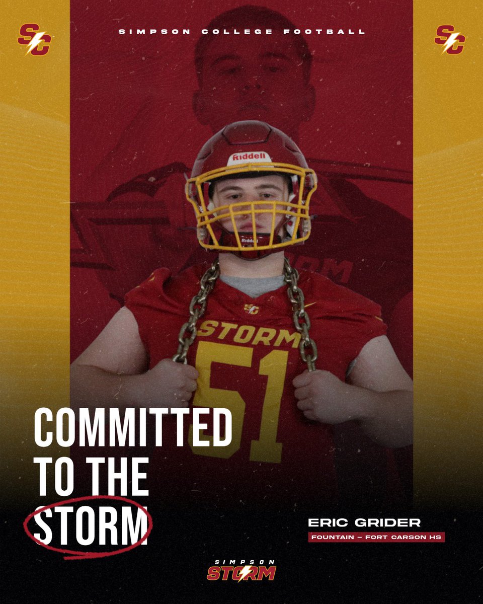 I am excited to announce that I have committed to Simpson College Football. I am blessed to have this opportunity and wouldn’t be here without my team and my family who helped me grow into who I am. Thank you to @bobbywhiteT for giving me this opportunity. Go Storm! @KGrid2125