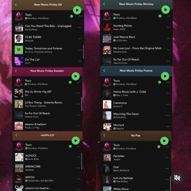 Can’t thank @Spotify enough for all the crazy editorial playlist support on first day of release for Toxic 🚀❤️‍🔥