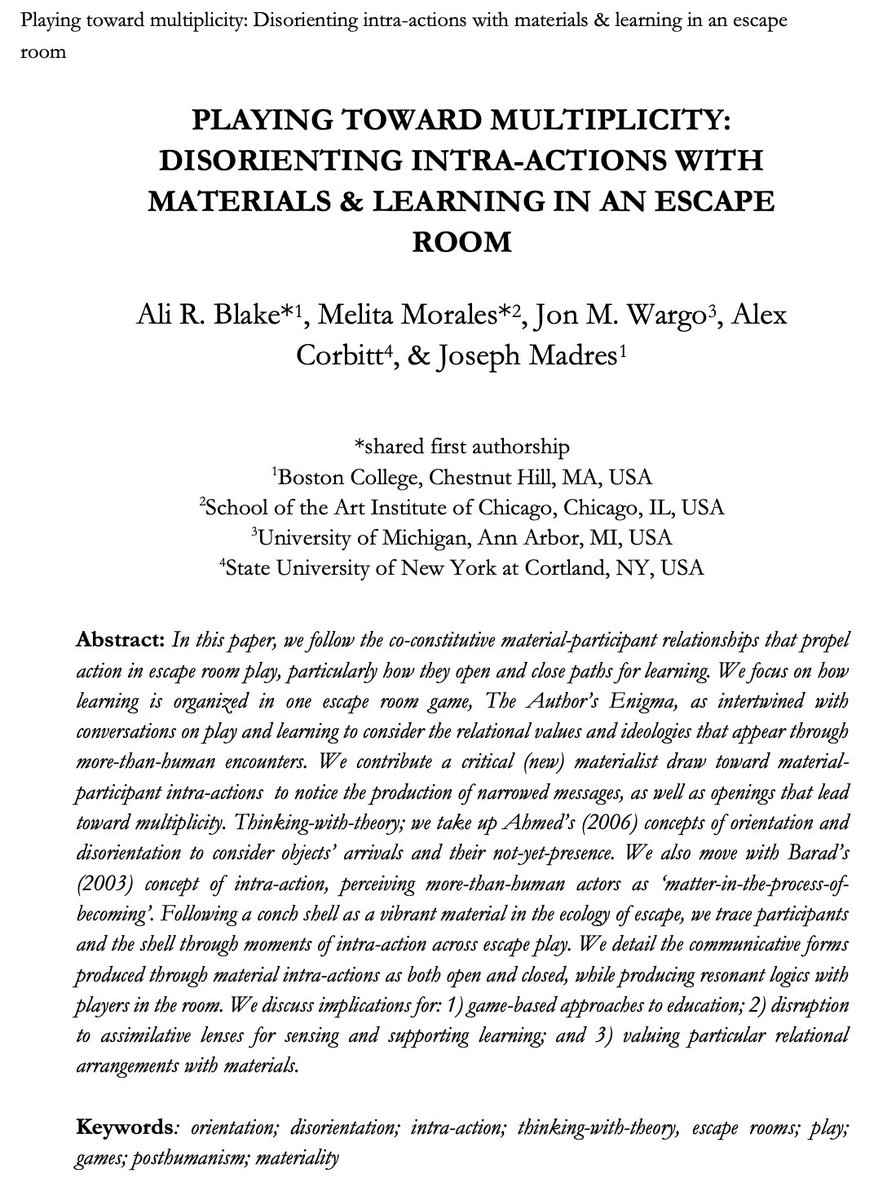 Alex Corbitt (@alex_corbitt) on Twitter photo Excited to share Playing Toward Multiplicity - our new pub in <a href="/DigitalCultureE/">Digital Culture & Education</a>! Shout to my brilliant coauthors @AliRBlake, <a href="/dustysl8/">melita morales</a>, @wargojon, & <a href="/MadresJoseph/">Joseph Madres</a> for their amazing theoretical and methodological work. You all blow my mind 🤯🤯. Open access: static1.squarespace.com/static/5cf15af… Excited to share Playing Toward Multiplicity - our new pub in <a href="/DigitalCultureE/">Digital Culture & Education</a>! Shout to my brilliant coauthors @AliRBlake, <a href="/dustysl8/">melita morales</a>, @wargojon, & <a href="/MadresJoseph/">Joseph Madres</a> for their amazing theoretical and methodological work. You all blow my mind 🤯🤯. Open access: static1.squarespace.com/static/5cf15af…
