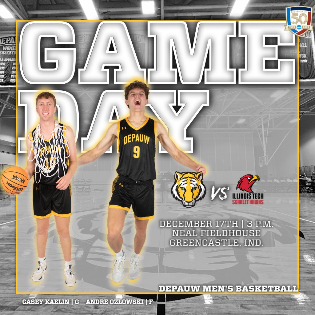🏀🐯 It's a @DePauw_MBB game day at home! Tigers take on the Illinois Institute of Technology Scarlet Hawks! Head to Neal Fieldhouse for a 3 p.m. tip-off to cheer on your Tigers! 📺: depauwtigers.com/sports/2022/8/… 📈: depauwtigers.com/sidearmstats/m… #TeamDePauw #d3hoops