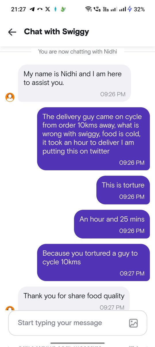 bhatia_hardik's tweet photo. @swiggy @harshamjty Making a guy deliver order on a cycle for 12kms is torture and sustainability. Invest in EVs, I tried to give this refund as tip instead. I feel bad ordering food. https://t.co/xnAFDVsIFd