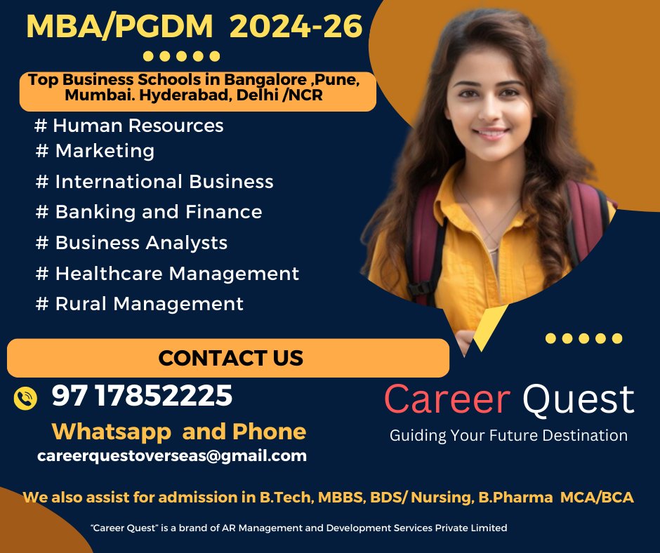 Shine your career MBA in Top B.Schools
India and Abroad for 2024-26. Counselings to be started soon business schools in Bangalore, Pune, Mumbai, Hyderabad,elhi/NCR.
#MBAadmissions
#MBAadmission2024
#topmbacolleges
#topuniversities
#mbalife
#mbbsabroad #mbbsadmission2023
#cat2023