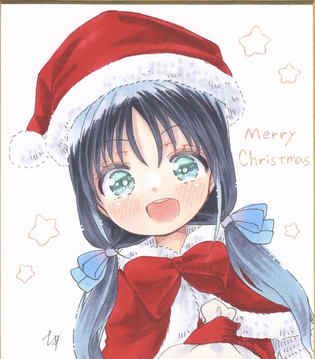 murasame (kancolle) 1girl solo twintails hat santa hat gift red capelet  illustration images