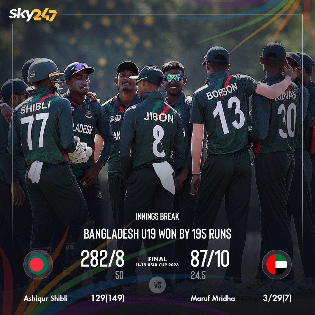 Bangladesh won the game convincingly by 195 runs to clinch the U19 Asia Cup final for the first time in the history of the U19 Asia Cup.

#U19 #U19Cricket #AsiaCup #odicricket #BANvsUAE #BangladeshCricket #finals #SKY247