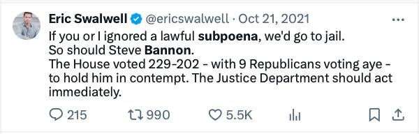thackerpd's tweet photo. @JonathanTurley Shouldn’t we ask Rep Eric Swalwell? https://t.co/sOThWoVi03