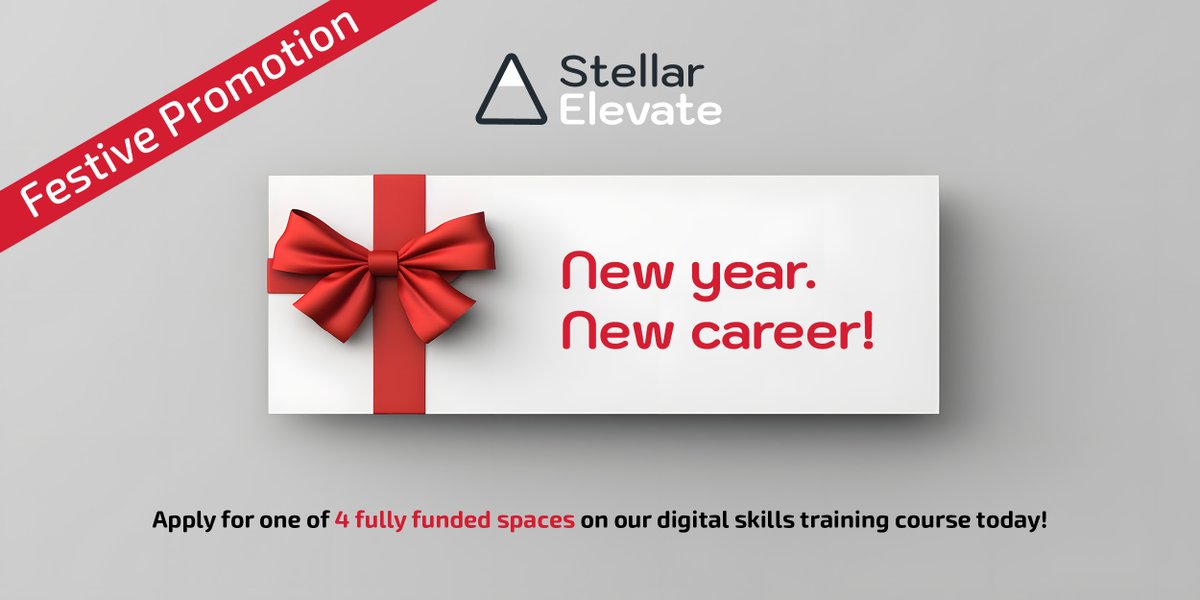 New year. New career!

We’re delighted to offer four fully funded spaces for Stellar Elevate, our brand-new digital skills course, in our Stellar festive promotion!

Apply now at - stellaruk.co.uk/stellar-elevate

#Digitalskillstraining
#Elevateyourpotential