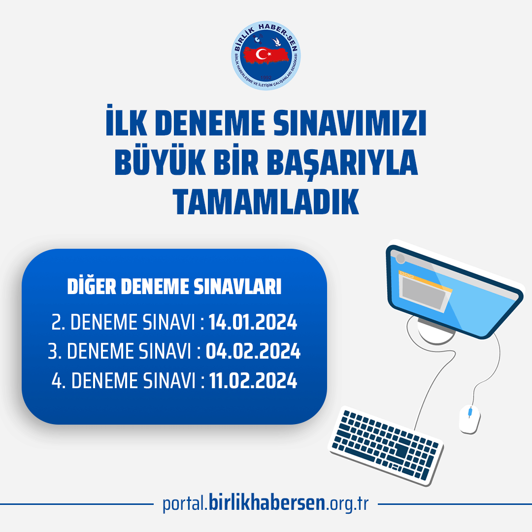Birinci Deneme Sınavını büyük bir başarı ile tamamladık sınava katılan 3000’in üzerindeki tüm üyelerimize geçmiş olsun dileklerimizi sunuyorum. 

Bu sınav adındanda belli olduğu üzere bir Deneme Sınavıydı üyelerimiz bu vesile ile seviyelerini görmüş oldular ve bundan sonraki yol