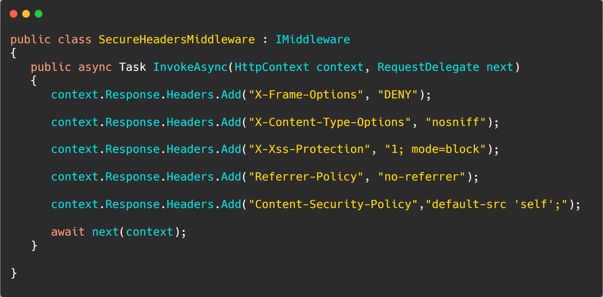 mwaseemzakir's tweet image. How can you avoid common security pitfalls in your .NET Web Application?
𝟏/ 𝐔𝐬𝐞 𝐇𝐓𝐓𝐏𝐬
Ensure that your API is only accessible over HTTPS. You can enforce this in your application
𝚊𝚙𝚙.𝚄𝚜𝚎𝙷𝚝𝚝𝚙𝚜𝚁𝚎𝚍𝚒𝚛𝚎𝚌𝚝𝚒𝚘𝚗();
𝟐/ 𝐀𝐮𝐭𝐡𝐞𝐧𝐭𝐢𝐜𝐚𝐭𝐢𝐨𝐧…