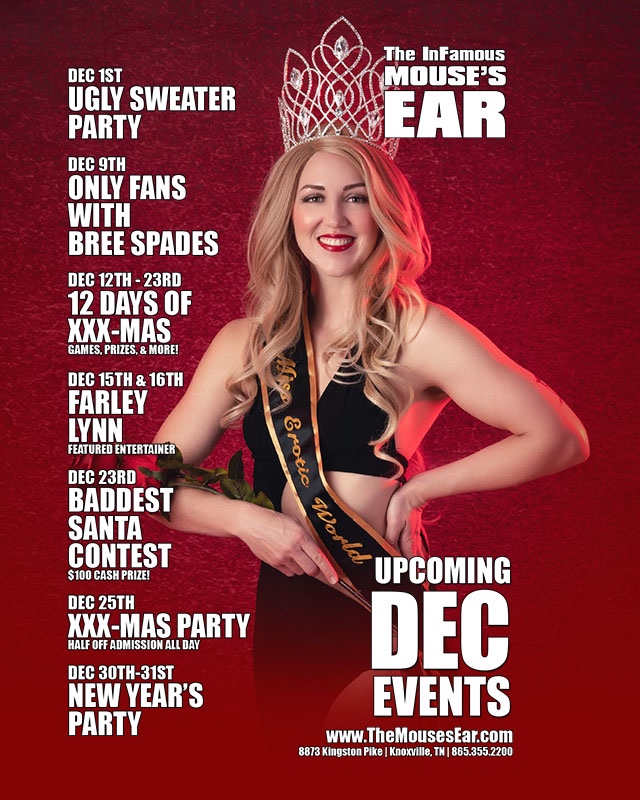 Make it a December to Remember at The Mouse's Ear in Knoxville! We're keeping it festive ALL MONTH LONG! . . . #DecemberEvents #FarleyLynn #BadSanta #xxxmas #NYE #MousesEar #StripClub #Knoxville