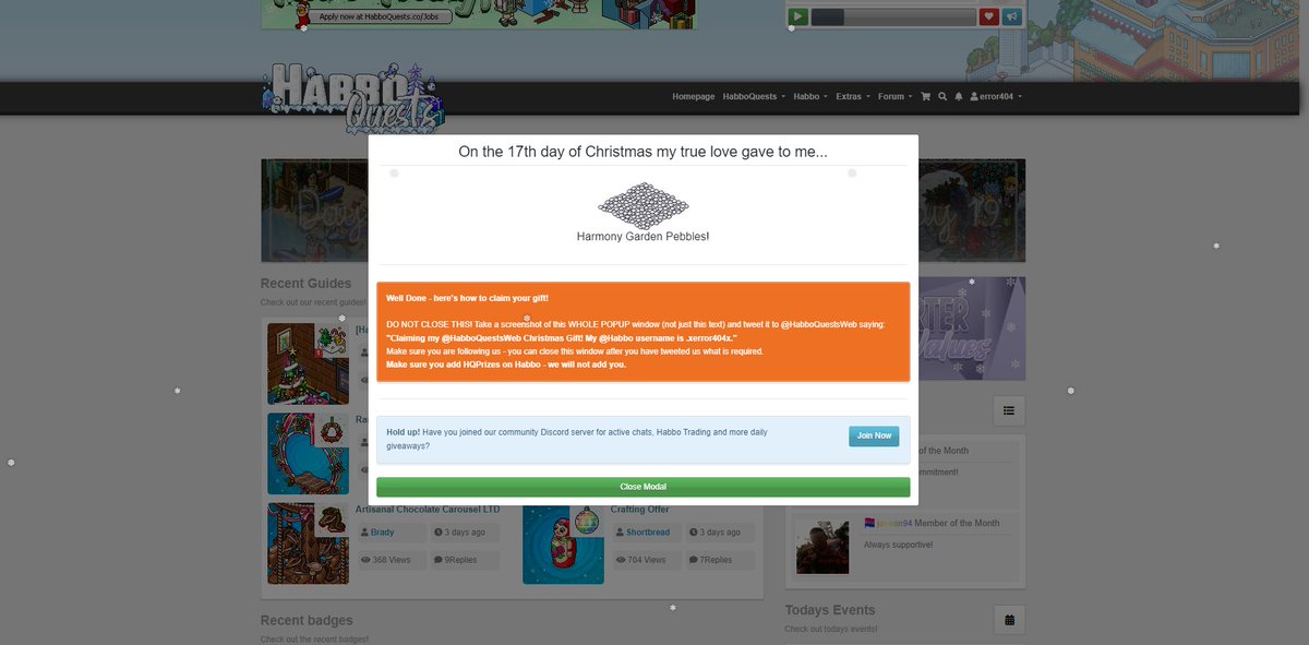 _xerror404x_x's tweet image. Claiming my @HabboQuestsWeb Christmas Gift! My @Habbo username is .xerror404x.