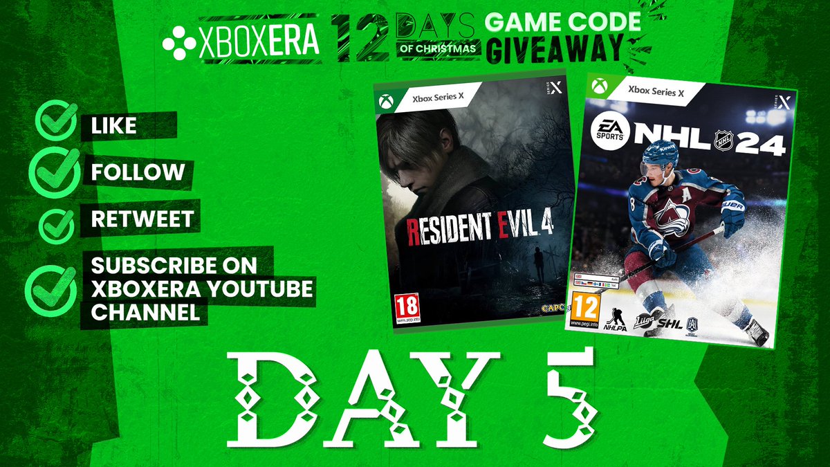 We just can't stop! Let's have a look at DAY 5 in our big XMAS #Giveaway! LIKE💚 FOLLOW ✅ RETWEET 🔁 SUBSCRIBE: youtube.com/xboxera Winners announced tomorrow! Good luck! For all the details: xboxera.com/2023/12/12/xbo… #Xbox