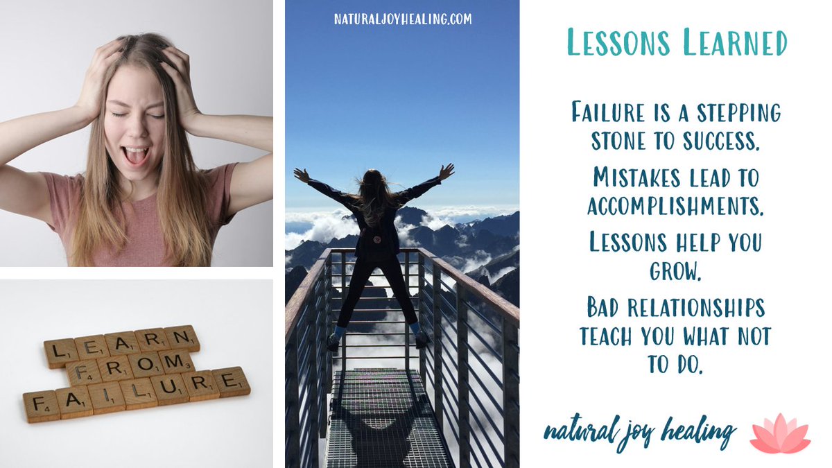 Everything is a choice.  Either you learn the lesson or you are doomed to repeat the mistakes until you do.  But failures and mistakes can be good things too.  How do you view them?

#naturaljoyhealing #healthcoach #lessons #choices #mistakes #failures #success #steppingstones