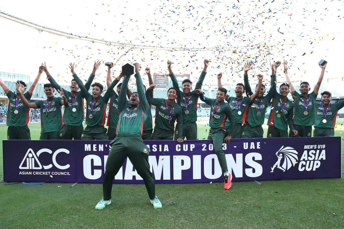 CHAMPIONS🏆

Congratulations to Bangladesh for winning the ACC Men's U19 Asia Cup 2023.
 #BANvsUAE #AsiaCup #U19ASIACUP #cricket