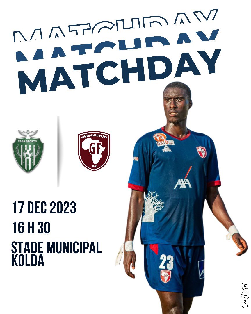 💥GAMEDAY  

⏰ 16:30
✈️ 🏟 Stade municipal de Kolda 
🆚 CASA SPORT 

Salut @CasaSports 👋🏾😁
#TeamGF
#Kikis23