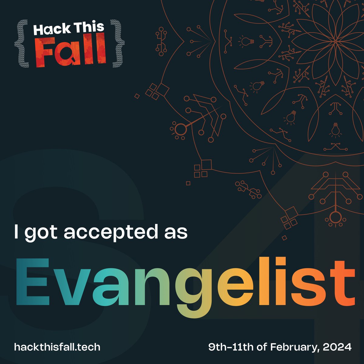 Moxit Panchal (@moxxitt) on Twitter photo Hey folks, I'm thrilled to inform you that I've been accepted as a Hackathon Evangelist for <a href="/hackthisfall/">Hack This Fall Community</a> 2024!🥳
Excited to bring a change & contribute to the hacker community in a meaningful way!⚡️
Register: hackthisfall.tech 🚀
#HackThisFall2024 #HackathonEvangelist Hey folks, I'm thrilled to inform you that I've been accepted as a Hackathon Evangelist for <a href="/hackthisfall/">Hack This Fall Community</a> 2024!🥳
Excited to bring a change & contribute to the hacker community in a meaningful way!⚡️
Register: hackthisfall.tech 🚀
#HackThisFall2024 #HackathonEvangelist