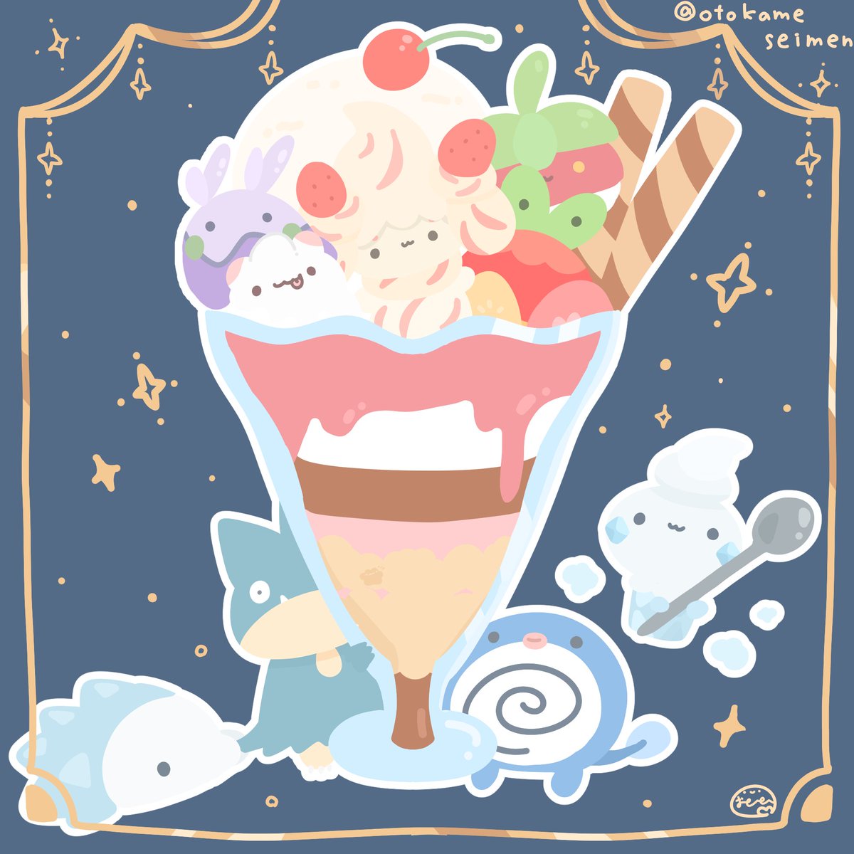 no humans food fruit ice cream pokemon (creature) spoon food focus  illustration images
