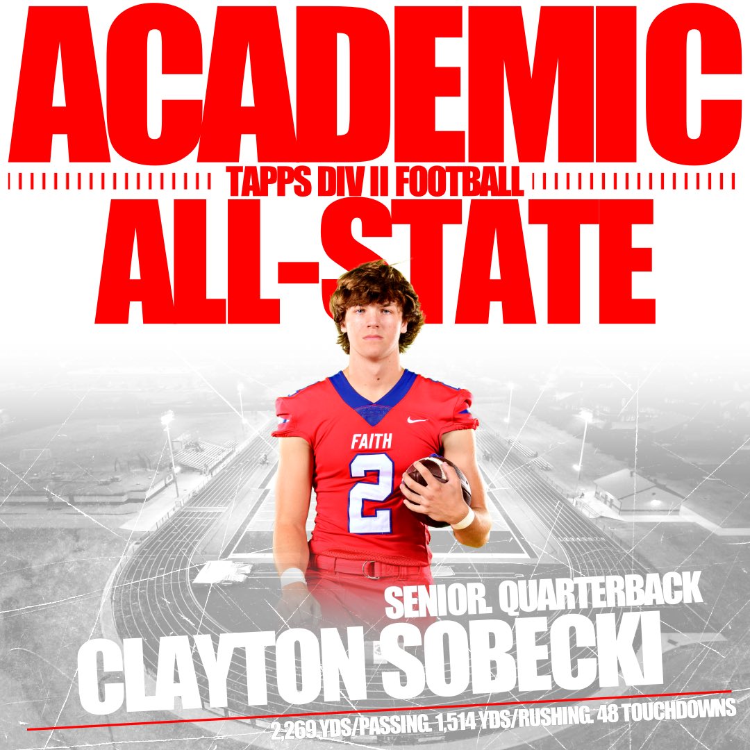 Grapevine Faith Football (@gfcsfb) on Twitter photo Congrats to <a href="/clayton_sobecki/">Clayton Sobecki</a>! He is All State in every category! He’s elite on the field and in the classroom. Congrats to <a href="/clayton_sobecki/">Clayton Sobecki</a>! He is All State in every category! He’s elite on the field and in the classroom.