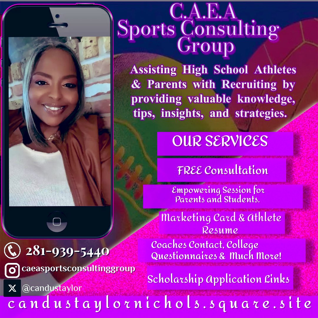 Assisting High School Athletes & Parents with Recruiting by providing valuable knowledge, tips, insights and strategies. 🏈⚾️🏀🥎 *2hr Class for Parents & Athletes* *Over 8,000 Coaches Contact *Over 400 Questionnaires * Athlete Resume *Access to Scholarship💰@TexasFootwork