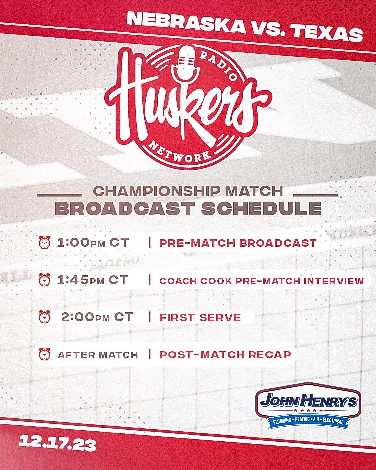 Saddle up for National Championship coverage with the Huskers Radio Network! Get an in-depth match preview and hear our exclusive pre-match interview with Coach Cook, all starting at 1pm. #GBR 🏐 📻: huskers.com/listen