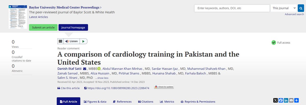 📍 Excited to share our new 📝 comparing the cardiology training in Pakistan and the US!🌐 #CardioTwitter 🔗 doi.org/10.1080/089982… Big thanks to @virani_md @AbdulMannan5465 @sardarhassan91 @ZainabASamad @ShahzebKhanMD @ShahabHunaina @AlizaHussainMD @AnzarFarhala @ShamsPirbhat
