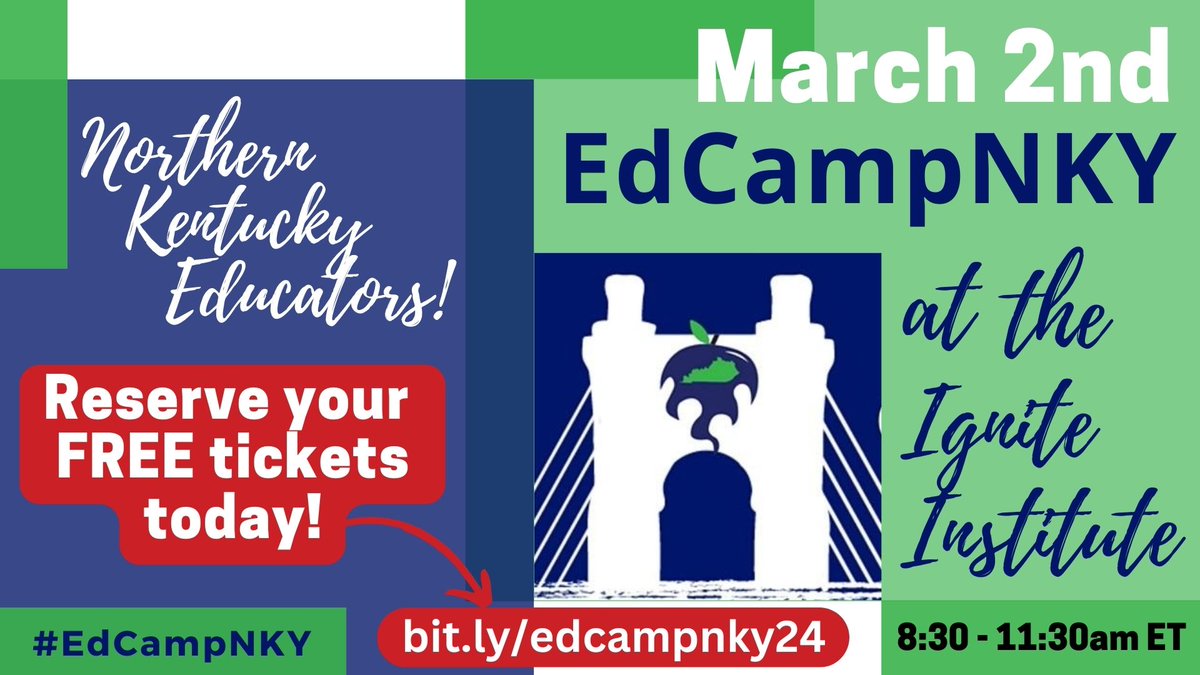 We' re so excited to see tickets already reserved from educators in @TheKCSD, @Boone_County, @Bellevue_Ind, @erlangerelsmere, @WtownInd, @DaytonISDKY, @CCSchoo1s, & Newport Ind.!! Who else wants to join us for #edcampNKY 2024?!?! 🎟️ bit.ly/edcampnky24