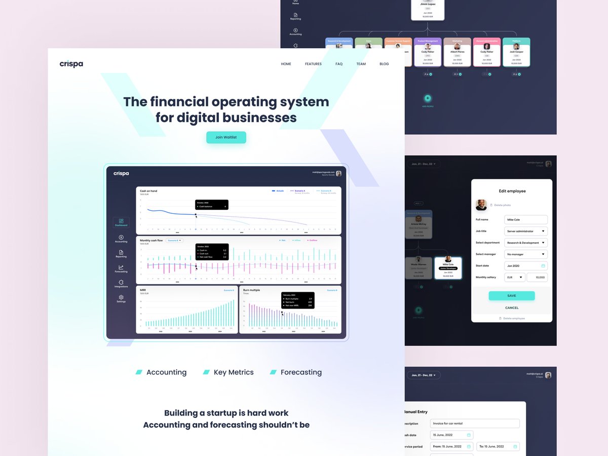 crispa.ai - Accounting & Forecasting platform design #saasdesign #b2bdesign #b2cdesign #platformdesign #dashboarddesign #ux #ui #minimalui #cleanui #smirnovdsgn