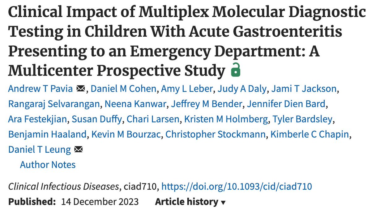 Molecular testing of children with gastroenteritis improved pathogen detection and decreased the likelihood of return visits to a healthcare provider. A reminder that the benefits of diagnostic advances may extend beyond finding 'treatable' pathogens. doi.org/10.1093/cid/ci…