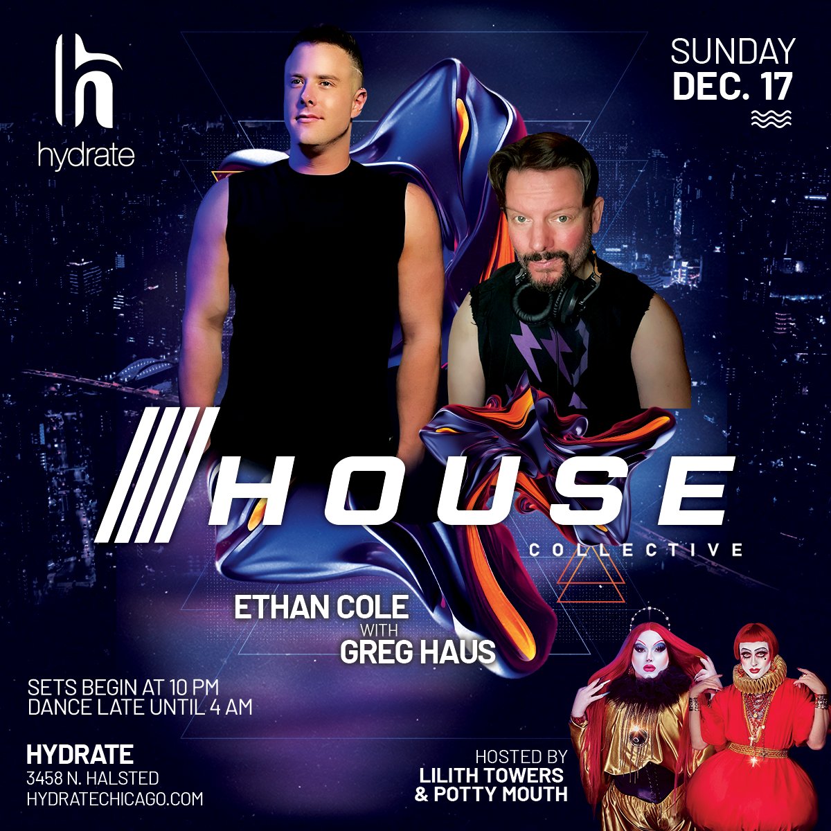 greghaus's tweet photo. SUNDAY 12/17: Catch @GregHaus at HYDRATE for #HouseCollective 10pm-12:30am, followed by resident Ethan Cole until 4am. With your hosts Pottymouth & @LilithTowers. 21+ w/ID. FREE admission! https://t.co/LrSb4fmgw3 @HydrateChicago https://t.co/FZ1Om3icD1