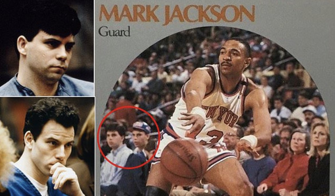 Two killers can be seen in the background of Mark Jackson's Hoops basketball card from 1990. The Menendez Brothers, Lyle and Erik, killed their parents and bought court-side tickets with their parents' money before they were caught. During the trial, the brothers stated that…