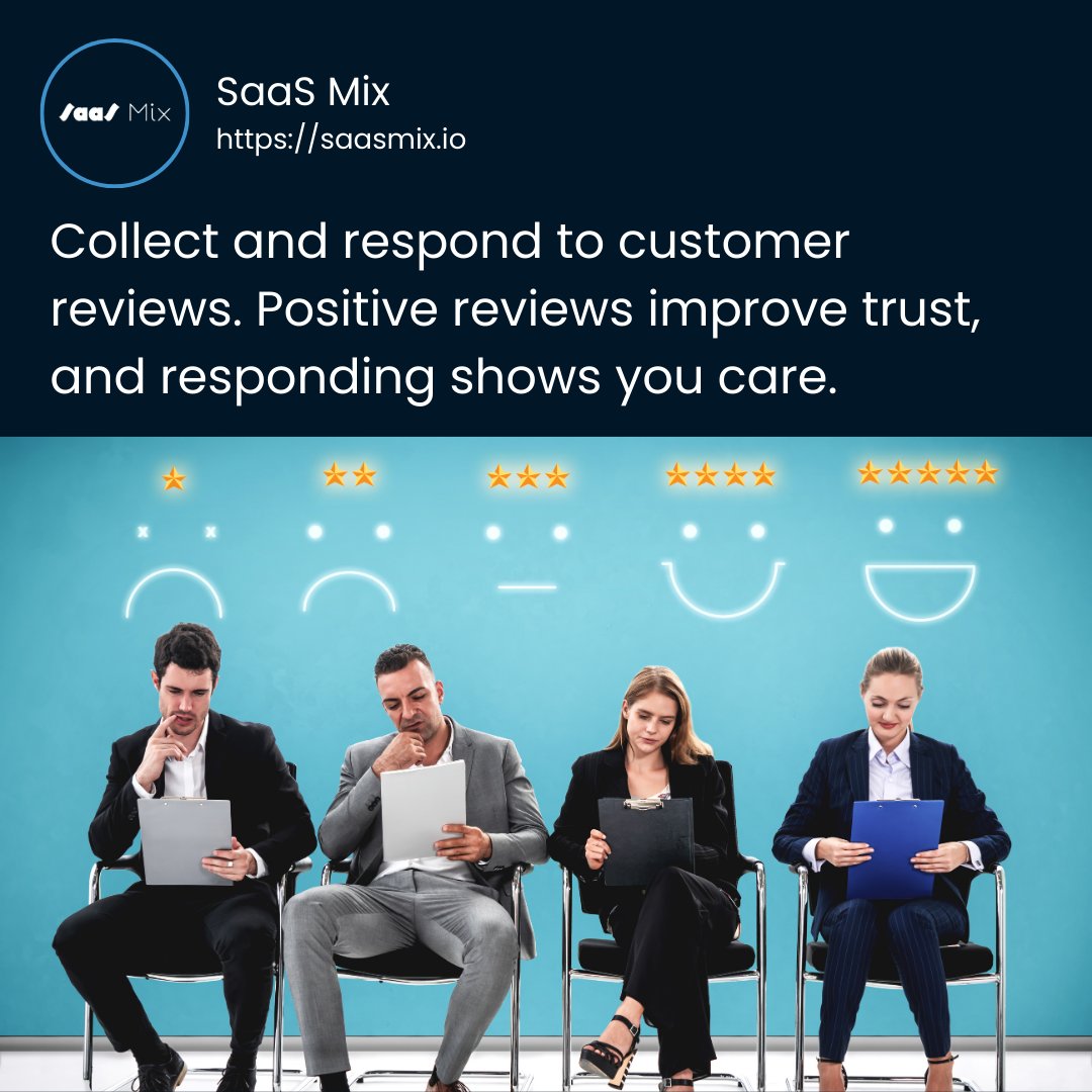 🌟 Collect & respond to reviews for trust and care. 

Show your customers they matter! 

#CustomerReviews #TrustBuilding #FeedbackMatters #CaringBusiness #CustomerLove #PositiveVibes #ReviewManagement #SaaSMix