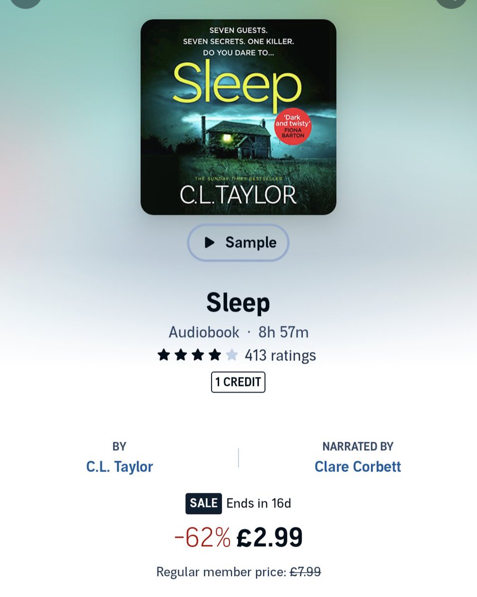 🚨 Bargain alert! 🚨 Audible subscribers - Sleep, my psychological thriller about a woman who receives unnerving messages telling her to 'sleep' after she's involved in a tragic accident is just £2.99. Narrated by the brilliant @LitRedCorvette audible.co.uk/pd/Sleep-Audio…