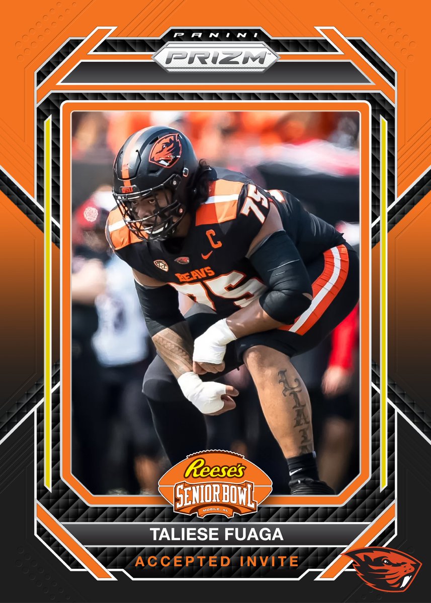 Reese's Senior Bowl (@seniorbowl) on Twitter photo BOOM! OL Taliese Fuaga <a href="/Taliese1/">Taliese Fuaga</a> from <a href="/BeaverFootball/">Oregon State Football</a> has accepted his invitation to the 2024 Reese's Senior Bowl! #GoBeavs
#TheDraftStartsInMOBILE™️
@JimNagy_SB <a href="/PaniniAmerica/">Panini America</a> #RatedRookie BOOM! OL Taliese Fuaga <a href="/Taliese1/">Taliese Fuaga</a> from <a href="/BeaverFootball/">Oregon State Football</a> has accepted his invitation to the 2024 Reese's Senior Bowl! #GoBeavs
#TheDraftStartsInMOBILE™️
@JimNagy_SB <a href="/PaniniAmerica/">Panini America</a> #RatedRookie