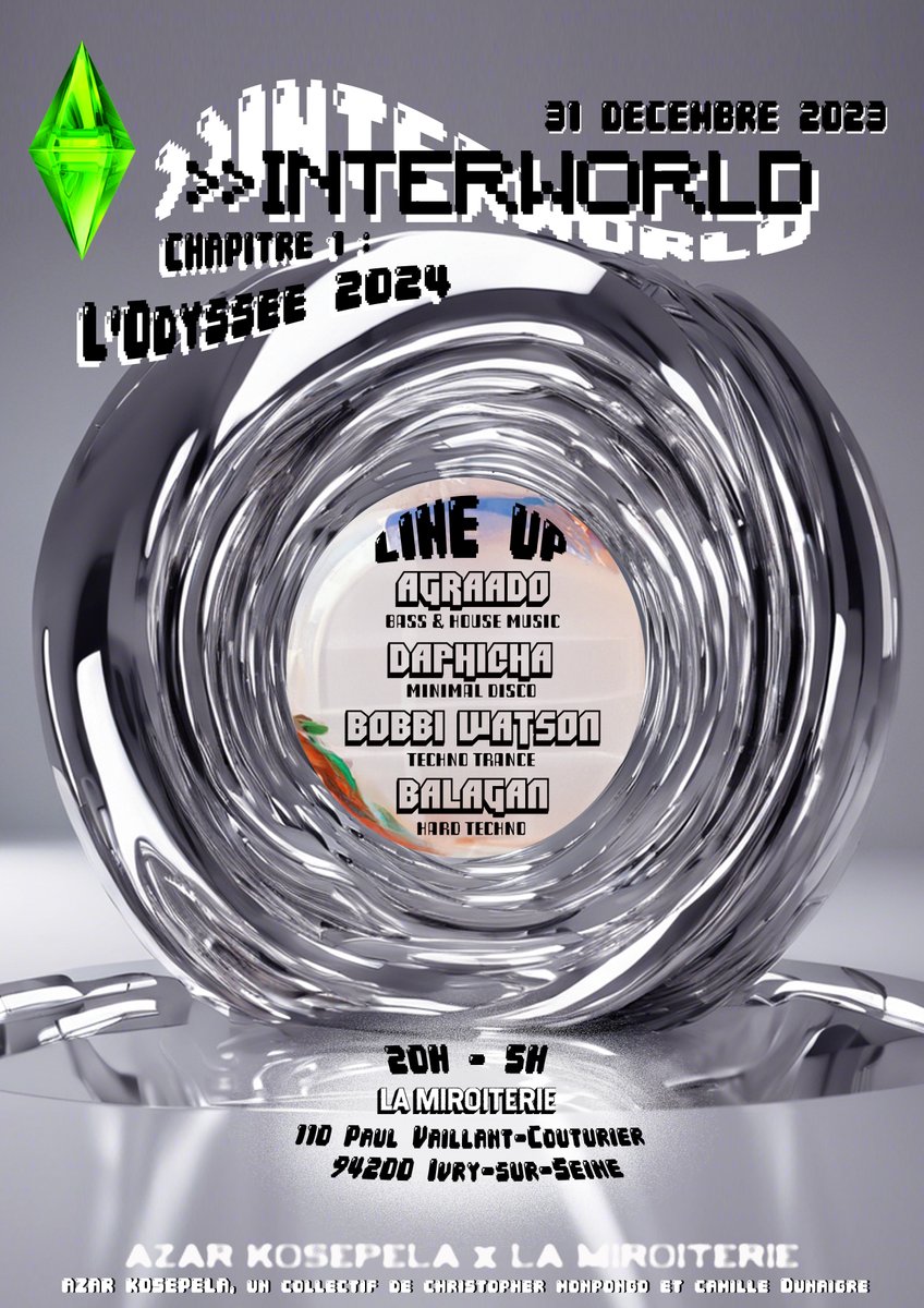 🚀 INTERWORLD, Chapitre 1 : L'odyssée 2024
💫 31/12 à la Miroiterie d'Ivry
🌀 Plus d'infos sur azarkosepela 
🔗 Billetterie en bio de azarkosepela 
⚠️ Pas de vente sur place - Jauge à 220
partner.lemotel.fr/billetterie/bi…