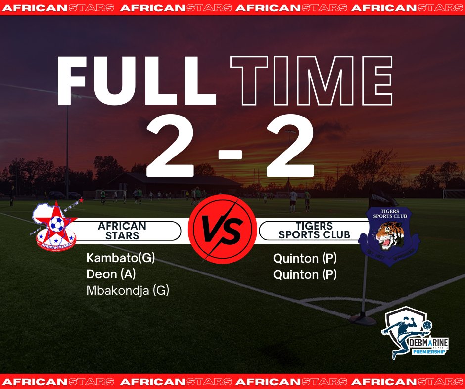 african_StarsFC's tweet image. &quot;Thrilling match against Tigers Sports Club ends in a 2-2 draw! ⚽️🤝 Incredible teamwork and a hard-fought battle on the field. Proud of the team&apos;s resilience and effort. We&apos;ll take this point and gear up for the second half! 💪🏆 #TeamSpirit #DrawGame #SoccerThrills&quot;
